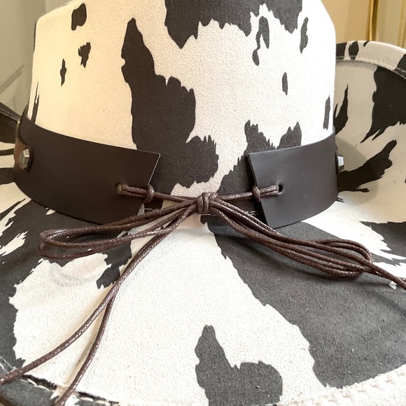 COW PRINT WESTERN LONG HORN STRAP COWBOY HAT - Picture 9 of 15